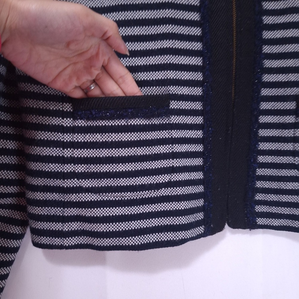 J.Crew Factory Striped Tweed Cropped Blazer Sz 12 Zip Jacket Navy Career Preppy‎ - Picture 8 of 13
